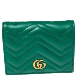 Gucci Green Matelassé Leather GG Marmont Card Case