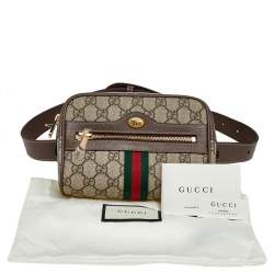 Pre Owned Gucci Beige Coated Canvas And Leather Ophidia Belt Bag