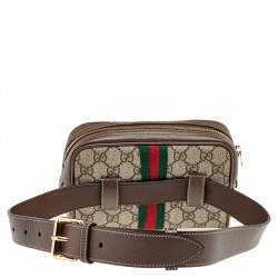 Pre Owned Gucci Beige Coated Canvas And Leather Ophidia Belt Bag