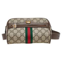 Pre Owned Gucci Beige Coated Canvas And Leather Ophidia Belt Bag