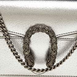 Pre Owned Gucci Silver Leather Super Mini Dionysus Crossbody Bag