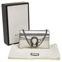 Pre Owned Gucci Silver Leather Super Mini Dionysus Crossbody Bag