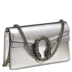 Pre Owned Gucci Silver Leather Super Mini Dionysus Crossbody Bag