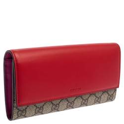 Gucci Beige/Red GG Supreme Canvas and Leather Continental Wallet