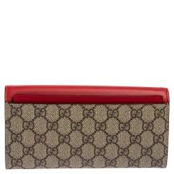 Gucci Beige/Red GG Supreme Canvas and Leather Continental Wallet