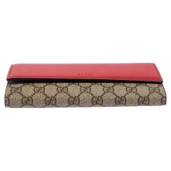Gucci Beige/Red GG Supreme Canvas and Leather Continental Wallet