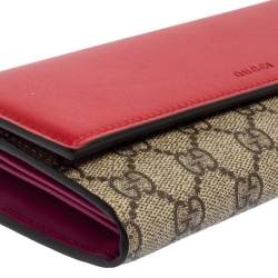 Gucci Beige/Red GG Supreme Canvas and Leather Continental Wallet