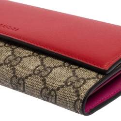 Gucci Beige/Red GG Supreme Canvas and Leather Continental Wallet