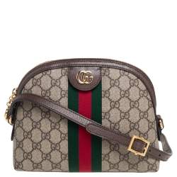 Pre Owned Gucci Beige/Ebony GG Supreme Canvas and Leather Small Ophidia Crossbody Bag