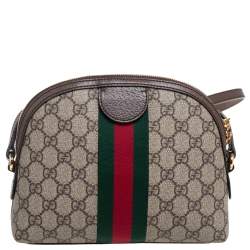Pre Owned Gucci Beige/Ebony GG Supreme Canvas and Leather Small Ophidia Crossbody Bag