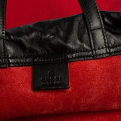 Pre Owned Gucci Red Leather Logo Drawstring Backpack
