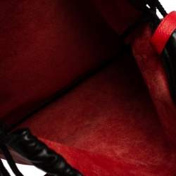 Pre Owned Gucci Red Leather Logo Drawstring Backpack