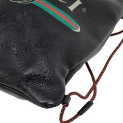 مملوكة مسبقًا Gucci Black Leather Logo Drawstring Backpack
