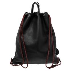 مملوكة مسبقًا Gucci Black Leather Logo Drawstring Backpack