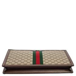 Pre Owned Gucci Beige/Brown GG Supreme Canvas and Leather Ophidia Pouch
