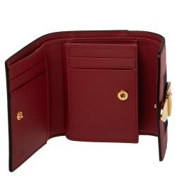 Gucci Red Leather Sylvie Trifold Compact Wallet