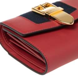 Gucci Red Leather Sylvie Trifold Compact Wallet