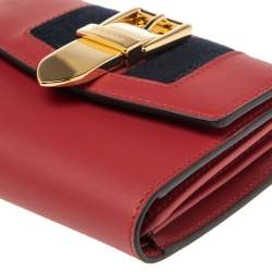 Gucci Red Leather Sylvie Trifold Compact Wallet