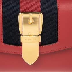 Gucci Red Leather Sylvie Trifold Compact Wallet
