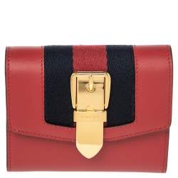 Gucci Red Leather Sylvie Trifold Compact Wallet