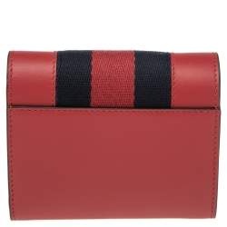 Gucci Red Leather Sylvie Trifold Compact Wallet