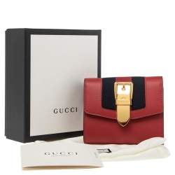 Gucci Red Leather Sylvie Trifold Compact Wallet