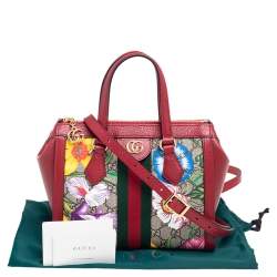 Pre Owned Gucci Multicolor GG Supreme Flora Canvas and Leather Small Ophidia Tote