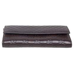 Pre Owned محفظة طويلة غوتشي قلاب غوتشيسيما مايكرو جلد بني