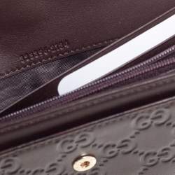 Pre Owned محفظة طويلة غوتشي قلاب غوتشيسيما مايكرو جلد بني
