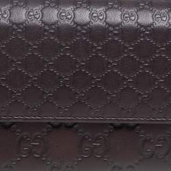 Pre Owned محفظة طويلة غوتشي قلاب غوتشيسيما مايكرو جلد بني