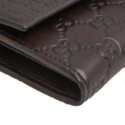 Pre Owned محفظة طويلة غوتشي قلاب غوتشيسيما مايكرو جلد بني