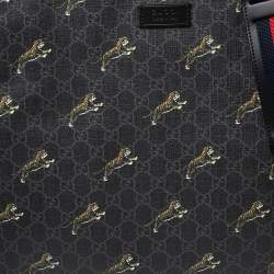 Pre Owned Gucci Grey/Black GG Supreme Canvas Tiger Printed Tote