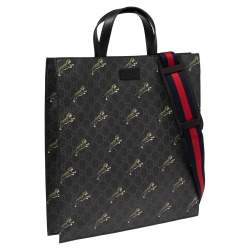 Pre Owned Gucci Grey/Black GG Supreme Canvas Tiger Printed Tote