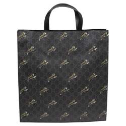 Pre Owned Gucci Grey/Black GG Supreme Canvas Tiger Printed Tote