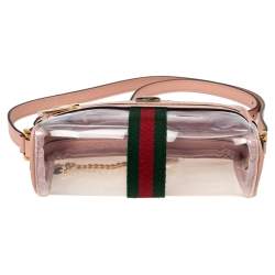Pre Owned Gucci Pink PVC and Leather Mini Ophidia Transparent Shoulder Bbag