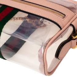 Pre Owned Gucci Pink PVC and Leather Mini Ophidia Transparent Shoulder Bbag