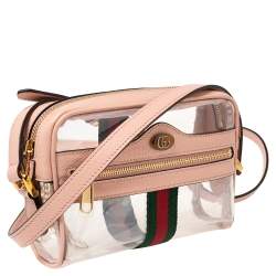 Pre Owned Gucci Pink PVC and Leather Mini Ophidia Transparent Shoulder Bbag