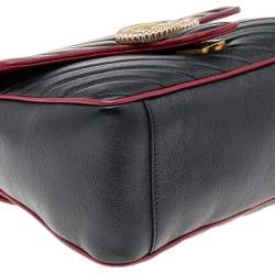 Pre Owned Gucci Black/Burgundy Quilted Leather GG Marmont Top Handle Bag