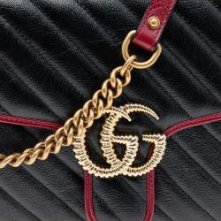 Pre Owned Gucci Black/Burgundy Quilted Leather GG Marmont Top Handle Bag