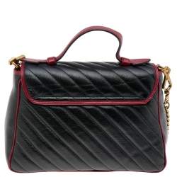 Pre Owned Gucci Black/Burgundy Quilted Leather GG Marmont Top Handle Bag