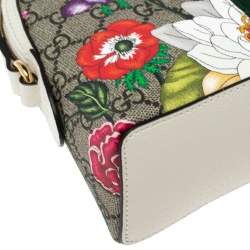 Pre Owned Gucci White GG Supreme Canvas and Leather Small GG Ophidia Floral Shoulder Bag