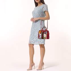 Pre Owned Gucci Red GG Supreme Canvas and Leather Small Ophidia Floral Tote Bag 
