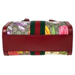 Pre Owned Gucci Red GG Supreme Canvas and Leather Small Ophidia Floral Tote Bag 
