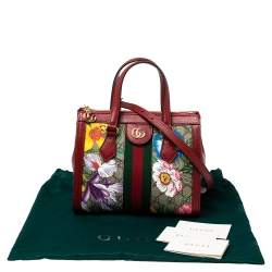 Pre Owned Gucci Red GG Supreme Canvas and Leather Small Ophidia Floral Tote Bag 