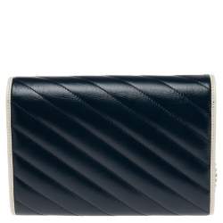 Gucci Navy Blue Diagonal Quilt Leather GG Marmont Torchon Wallet on Chain