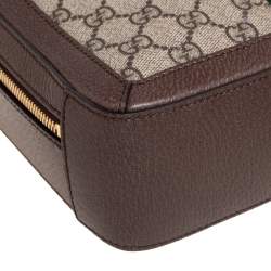 Pre Owned Gucci Brown/Beige GG Supreme Canvas and Leather Small Ophidia Square Top Handle Bag