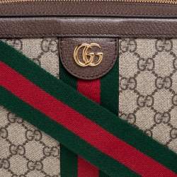 Pre Owned Gucci Brown/Beige GG Supreme Canvas and Leather Small Ophidia Square Top Handle Bag