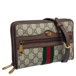 Pre Owned Gucci Beige/Brown GG Supreme Canvas and Leather Ophidia Crossbody Bag