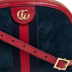 Pre Owned Gucci Navy Blue/Red Suede and Leather Small Ophidia Shoulder Bag