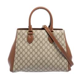 Pre Owned Gucci Beige/Brown GG Supreme Canvas And Leather Top Handle Bag